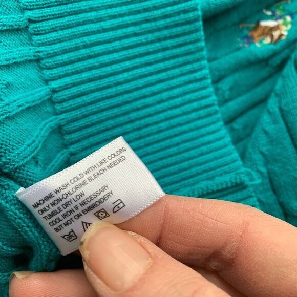 US Polo Assn Womens Long Sleeve Pullover Cable Knit Sweater Teal M V-Neck Pony - Picture 6 of 6